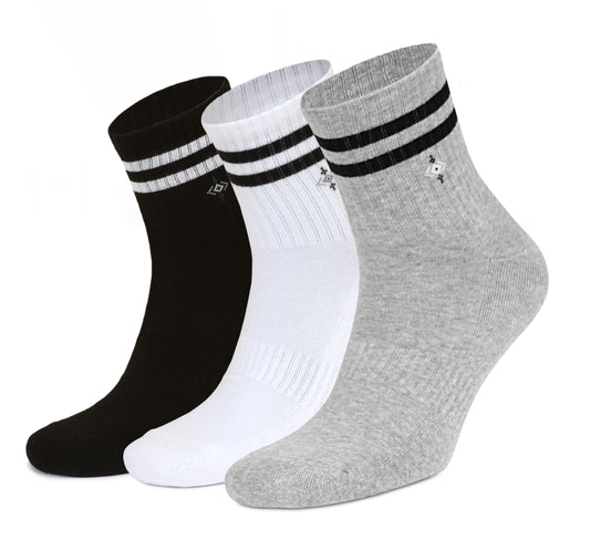 Black White Gray Quarter High Crew Socks for Men